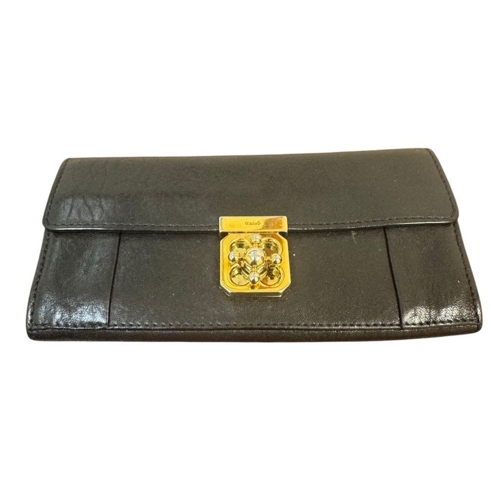 Chloe Black Leather Clutch Elise Continental Wallet EUC